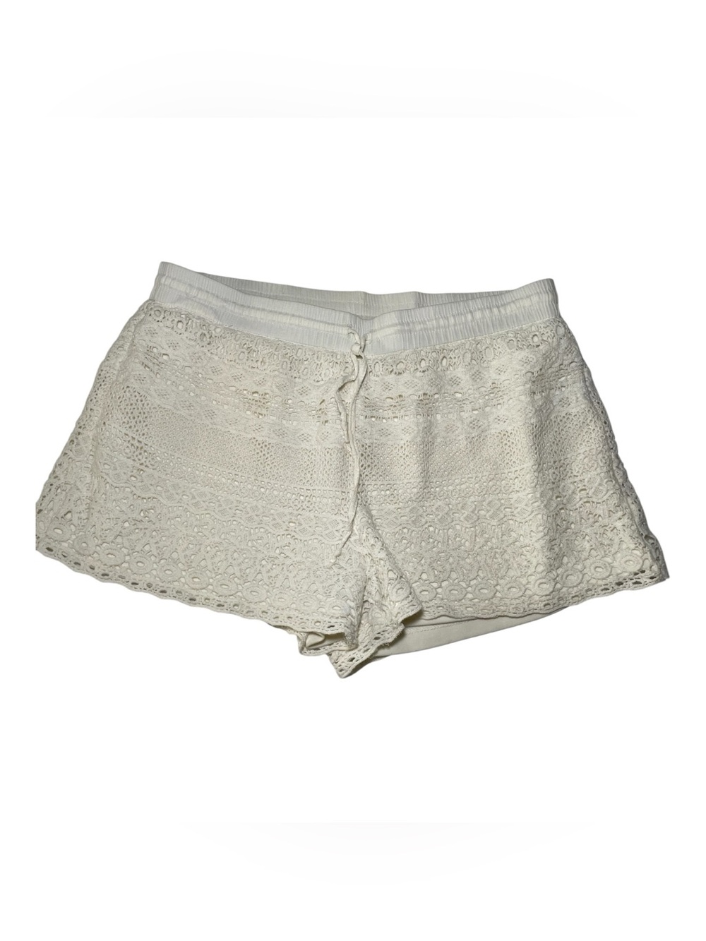 JUN & IVY Cream Crochet Lace Shorts Women’s Small Lined Boho Elastic Waist